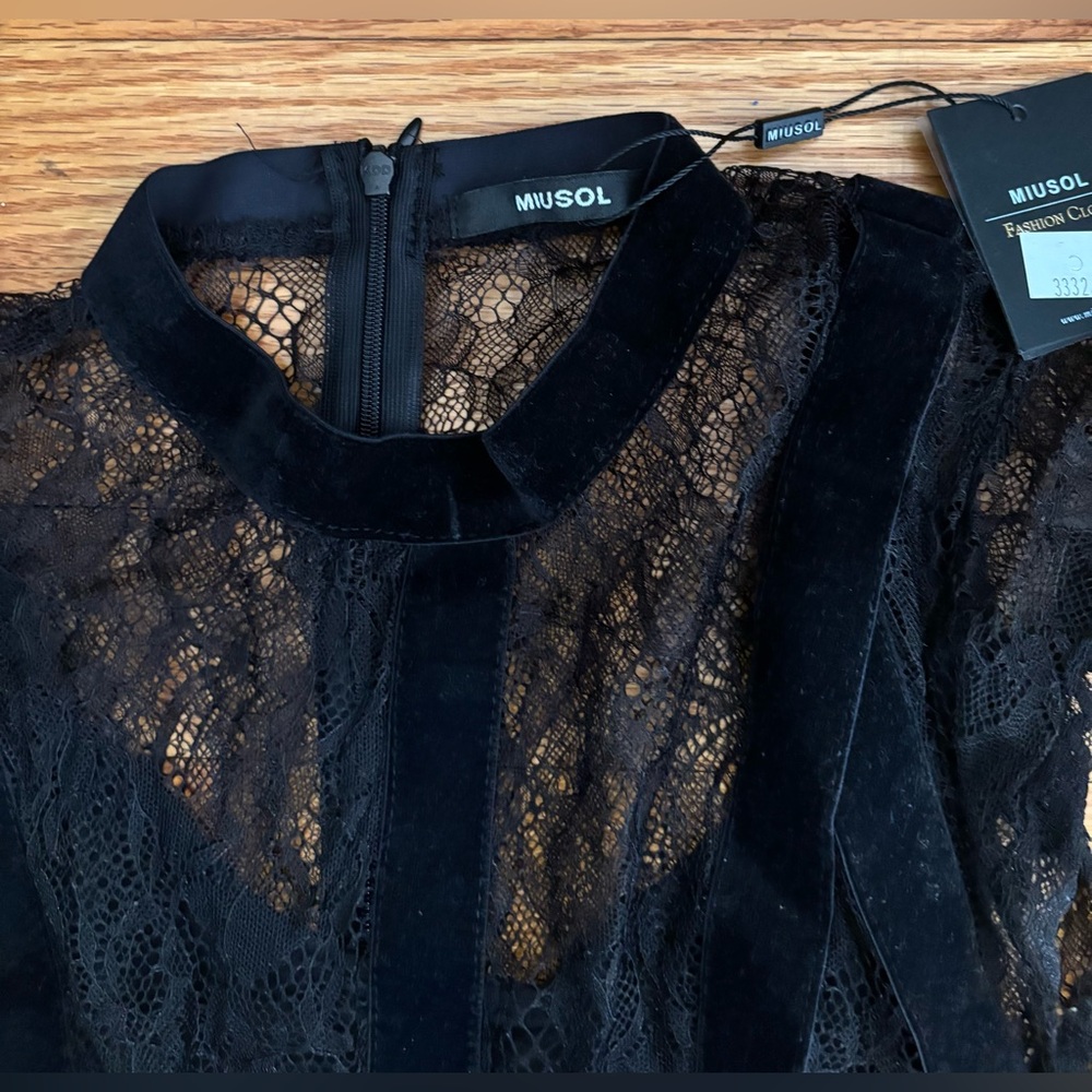Miusol Dress Women’s Medium Black Lace/Suede Top Lined Maxi Evening Formal New - Picture 7 of 12